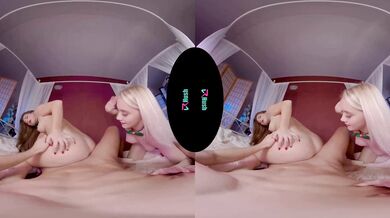 Naughty Christmas Threesome with Blonde and Brunette - Exclusively on MatureVRTube